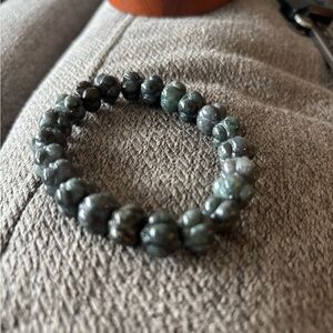 Wuji Jadeite Lotus Carved Beaded Bracelet